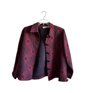 Joanna Plus Jacket 1X Red Black Textured Blazer Button Front Dressy